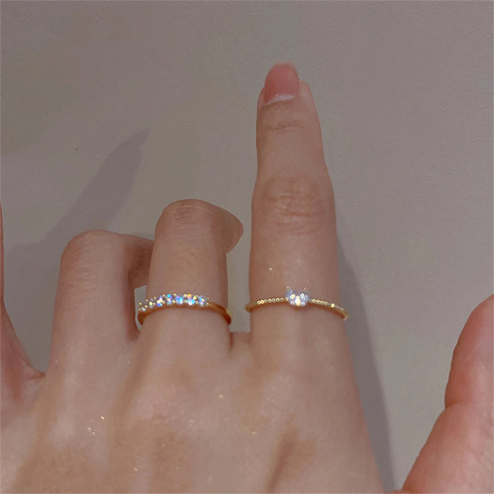 Elegant Dainty Crystal Heart Rings