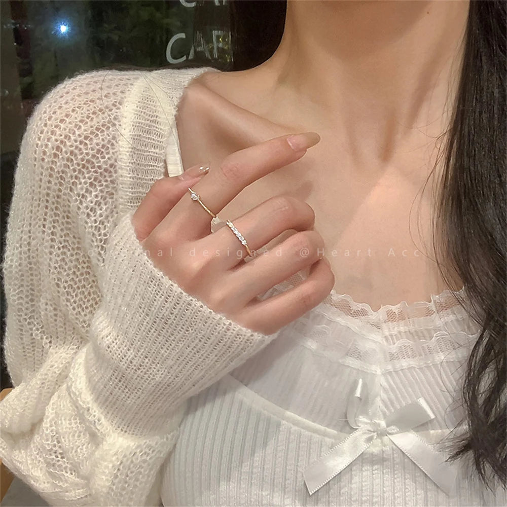 Elegant Dainty Crystal Heart Rings