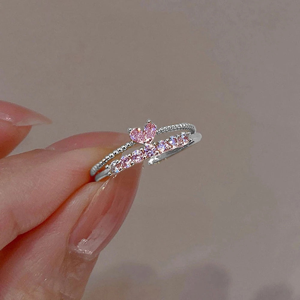 Elegant Dainty Crystal Heart Rings