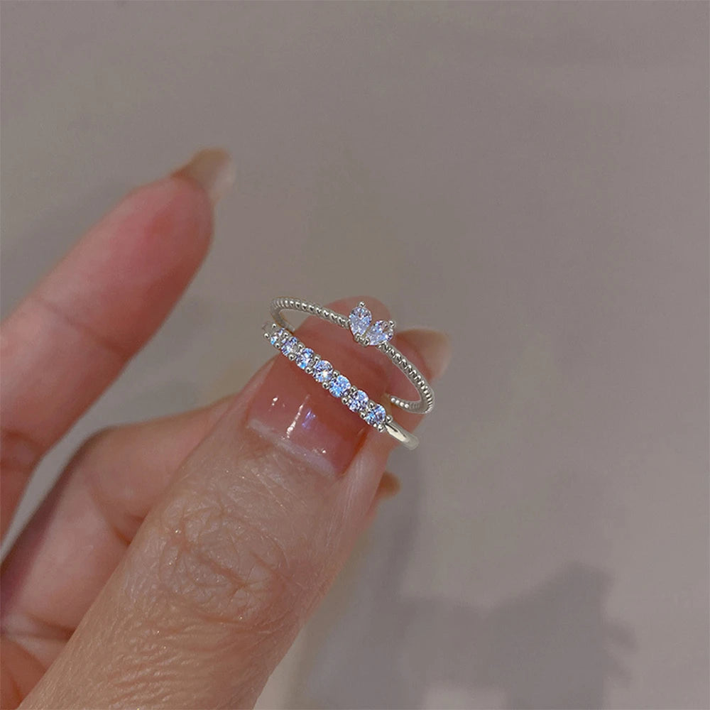 Elegant Dainty Crystal Heart Rings