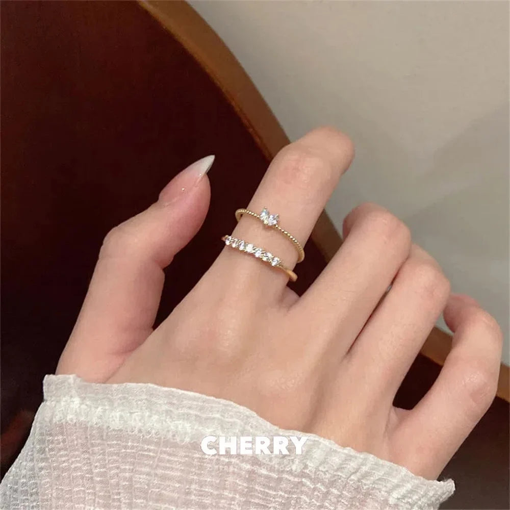 Elegant Dainty Crystal Heart Rings