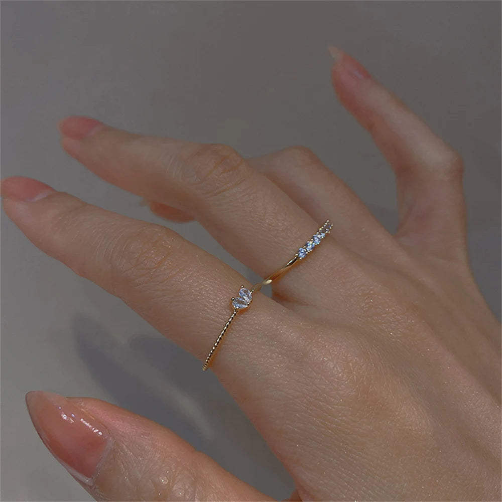 Elegant Dainty Crystal Heart Rings